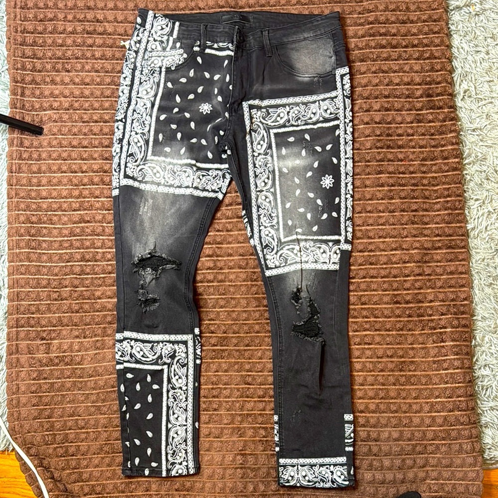 Black and White Patterned Men's Jeans
